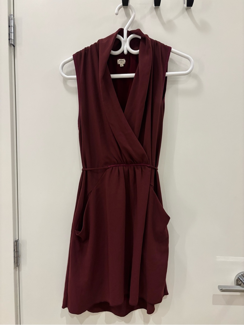 Wilfred Burgundy Sleeveless Wrap-Style Mini Dress